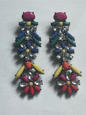 Large Bold Multicolor Stones Chandelier Drop Post Earrings